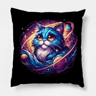 Kawaii Colorful Cosmic Cat in Stars Pillow