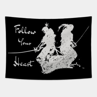 Follow Your Heart Samurai Warrior White on Black Tapestry