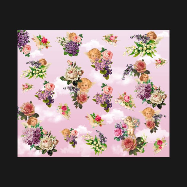 cherub rose garden pink background by lovefromsirius