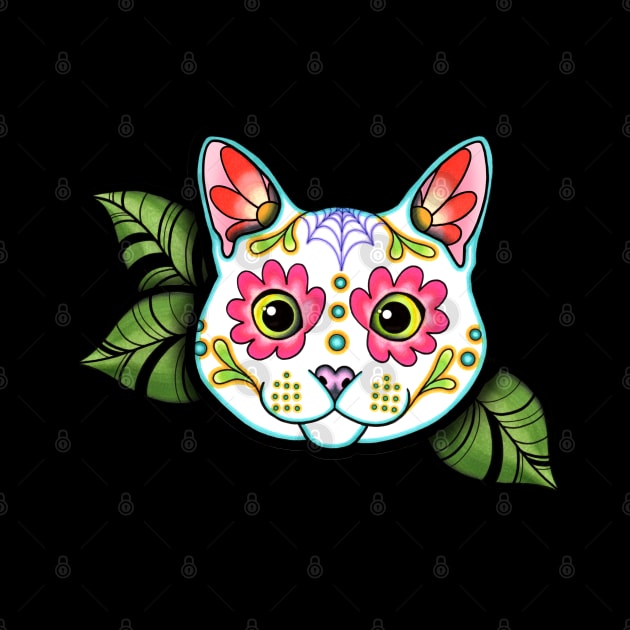 White Cat - Day of the Dead Sugar Skull Kitty by prettyinink