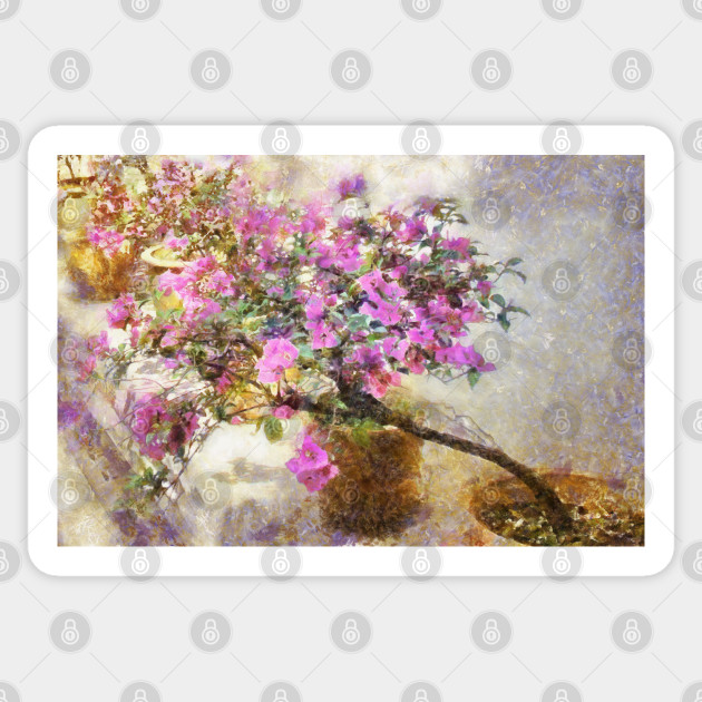 Painting Of Beautiful Purple Flower Pots Flower Pot Sticker