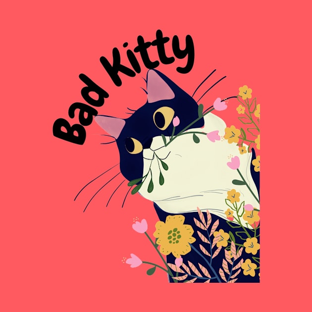 Bad Kitty In Flower Garden by Natalie C. Designs 