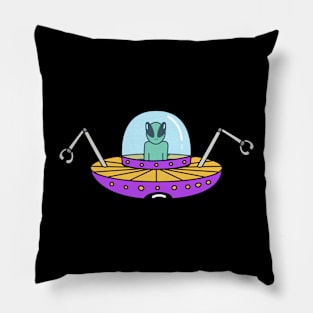 Alien in His Robot Flying Saucer Pillow