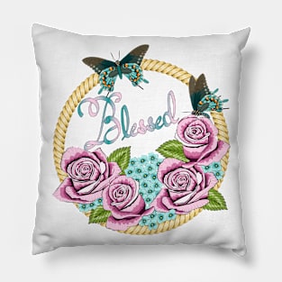 Blessed - Roses And Hydrangea Pattern Pillow