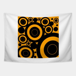 abstract yellow and black circles design Tapestry