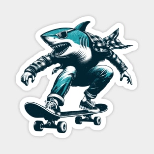 Retro Vintage Shark Skater Skateboarder Magnet