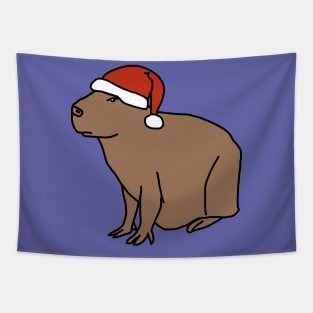 Christmas Capybara Wearing Santa Hat Tapestry