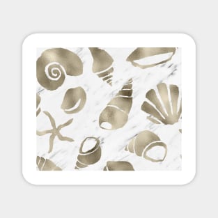Golden South Pacific sea shells - white marble Magnet
