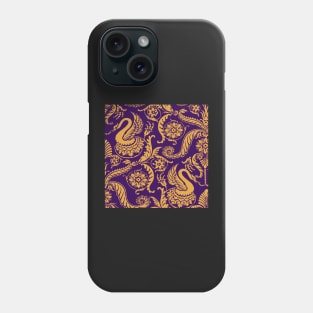 Gold on Royal Purple Classy Medieval Damask Swans Phone Case
