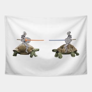 Knights jousting on tortoises Tapestry