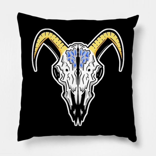 Rams Skull Illustration Mascot Blue Jewel Logo Pillow by Squeeb Creative