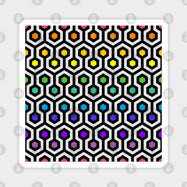 Geometric Pattern: Looped Hexagons: Rainbow Magnet by Red Wolf