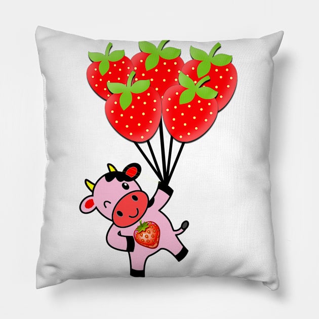 strawberry cow 5 Pillow by medo art 1