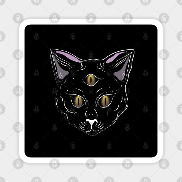 Three Eyed Spiritual Black Cat Magnet by Art by Ergate