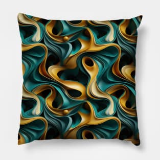 Funky Facade: Trompe-l’oeil Green Turquoise and Gold Pillow