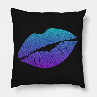 Purple Blue Ombre Faux Glitter Lips Pillow