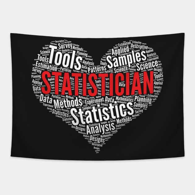 Statistician Heart Shape Word Cloud Design graphic Tapestry by theodoros20