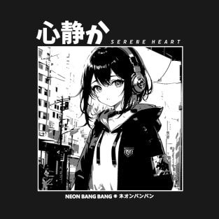 Black and White Japanese Anime and Manga Streetwear Kawaii Waifu Girl T-Shirt