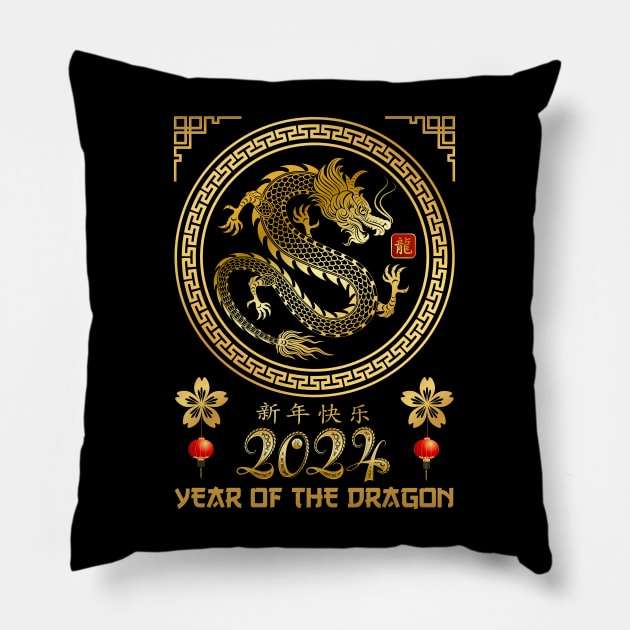 Golden Year of the Dragon 2024 Lunar New Year 2024 Pillow by Danemilin