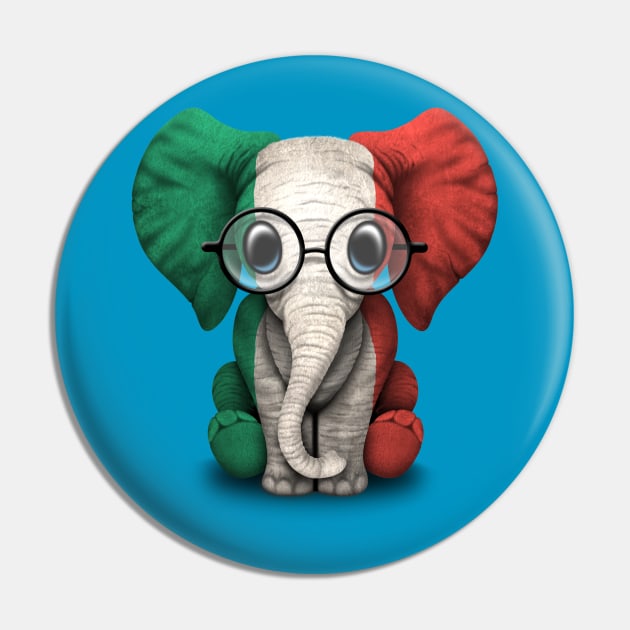 Baby Elephant with Glasses and Italian Flag Pin by jeffbartels