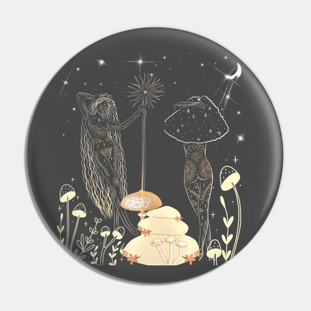 Tattooed Mushrooms Goddesses Pin by TeesFashion