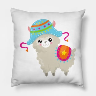 Cute Llama, Little Llama, Alpaca, Llama With Hat Pillow