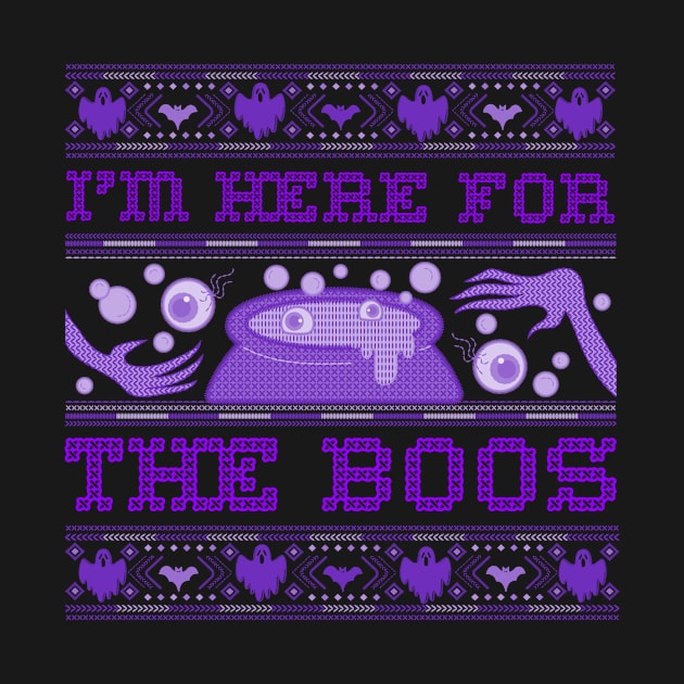 I'm Here For the Boos Cross Stitch Ugly Halloween Sweater Bats Ghosts Eyeballs Ghouls by MOP tees