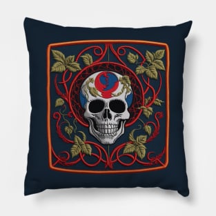 Botanical Skull Embroidered Patch Pillow