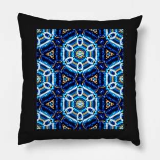 Blue and Gold Beadwork Inspired Fashion Print Pillow