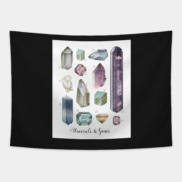 Gemstones and Minerals art print | Watercolor gemstones and crystals | Hand painted  semi precious stones | geology decor Printable wall art Tapestry by SouthPrints