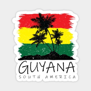 Guyana National Colors with Palm Silhouette Magnet