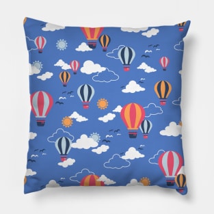 Hot Air Balloon in Blue Sky Pattern II Pillow