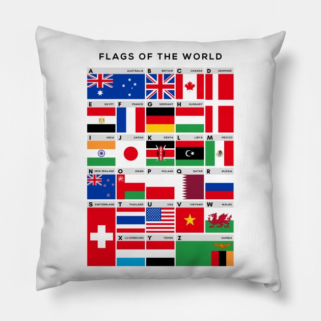 Flags of The World Picture Chart - A-Z of Flags Pillow by typelab
