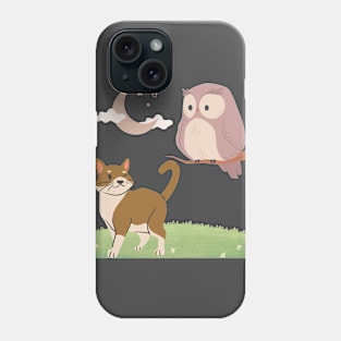 a cat and an owl Phone Case