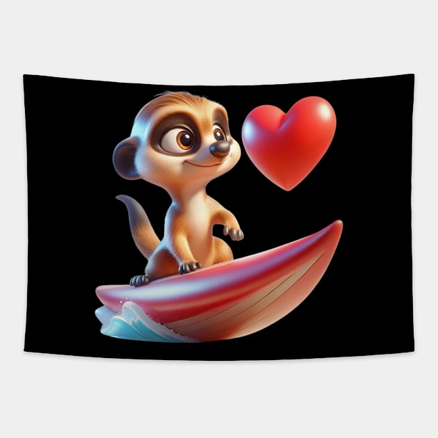 Love Wave Surfer Meerkat – Ocean Heart Adventure Tee Tapestry by vk09design