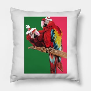 Christmas Macaw - Here Comes Santa Macaws! - on Red and Green Pillow