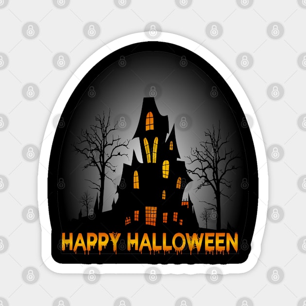 Scary Halloween Castle At Night Scenery Silhouette Halloween Night Background With Castle And Fearful Trees Spooky Haunted Castle Scene Magnet by Modern Art