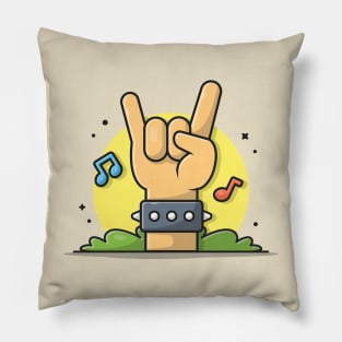 Hand Metal Rock with Music Notes and Tune Music Cartoon Vector Icon Illustration Pillow