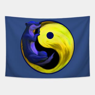 ying yang blue and yellow eternity bear - hibernating at peace Tapestry