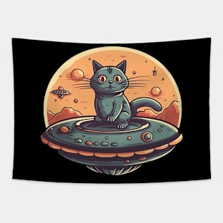 Cat Sitting On A UFO Tapestry