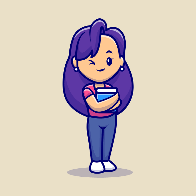 Cute Girl Holding Book Cartoon by Catalyst Labs