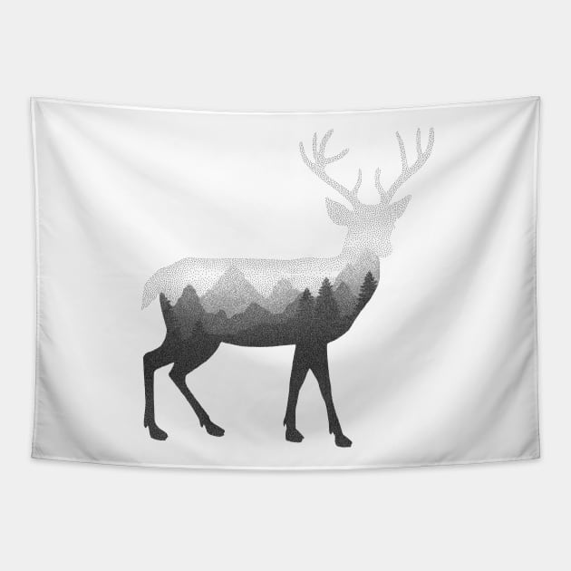 Dramabite Deer Stag Elk Double Exposure Surreal Wildlife Animal Tapestry by dramabite