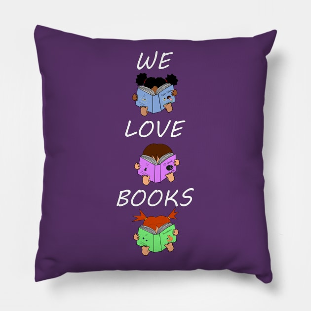 We Love Books - Cute Kids Reading Pillow by Nutmegfairy