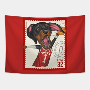 Funny cute dachshund doxie with basketball Tapestry