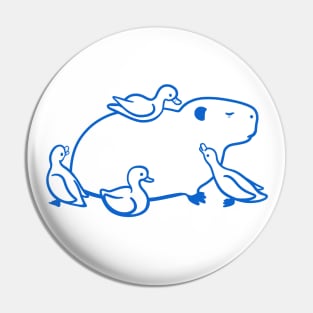 Capybara chilling with Ducks in blue ink Pin