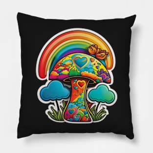 Groovy Psychedelic Mushrooms in Black Pillow