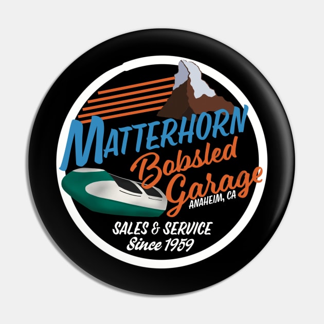 Matterhorn Bobsled Garage - White Circle For Darker Fabrics Pin by WearInTheWorld