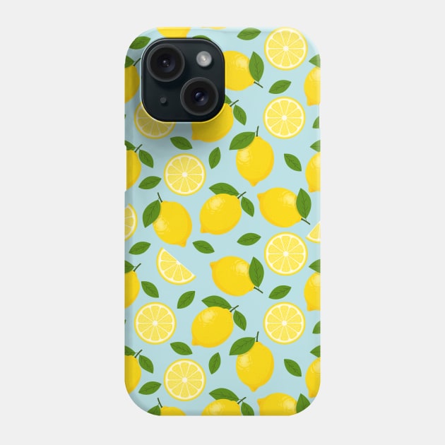 Lemon Fruit Pattern on Blue Background Phone Case by Ayoub14