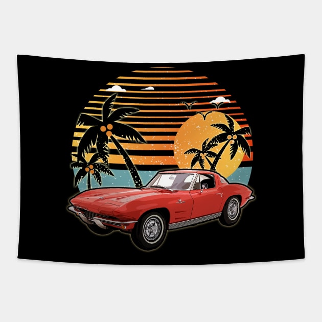 Chevrolet Corvette 1963 car sunset Tapestry by JocelynnBaxter