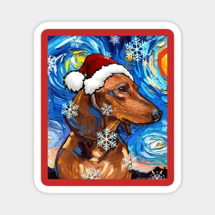 Brown Short Hair Dachshund Santa Magnet